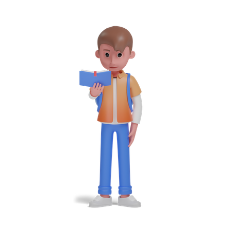 Boy reading book  3D Illustration