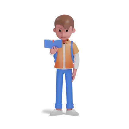 Boy reading book  3D Illustration