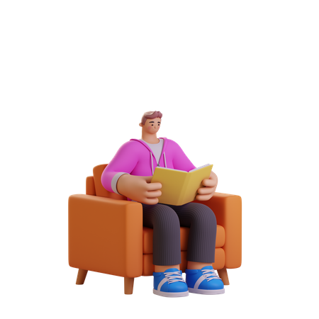 Boy reading book  3D Illustration