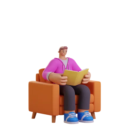 Boy reading book  3D Illustration