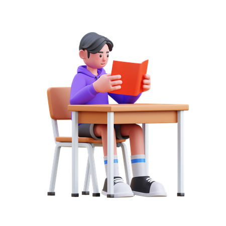 Boy Reading Book  3D Illustration