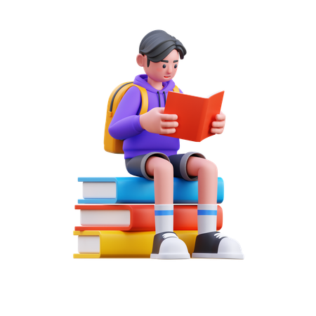 Boy Reading Book  3D Illustration