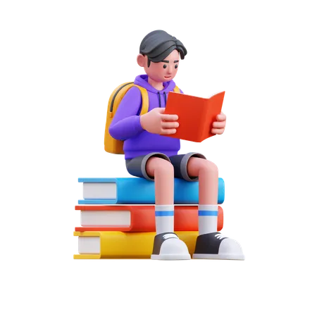 Boy Reading Book  3D Illustration