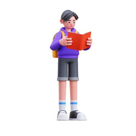 Boy Reading Book  3D Illustration