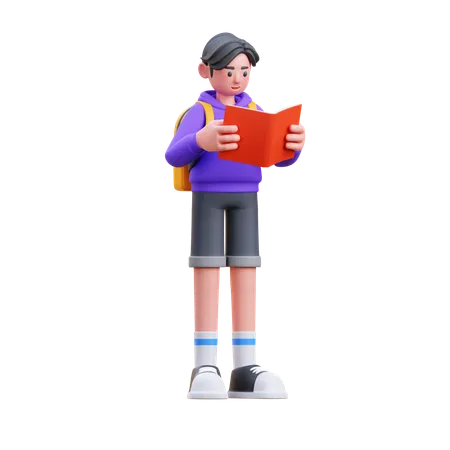 Boy Reading Book  3D Illustration