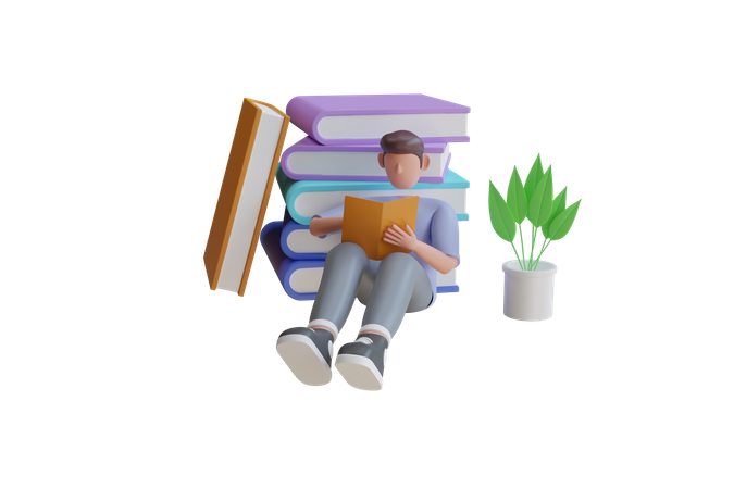 Boy Reading Book  3D Illustration