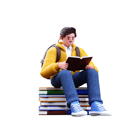 Boy reading book  3D Illustration