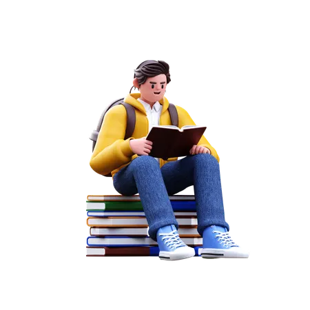 Boy reading book  3D Illustration