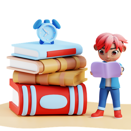 Boy Reading Book  3D Illustration