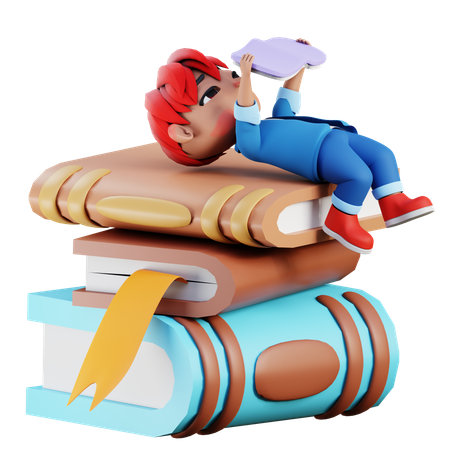 Boy Reading Book  3D Illustration