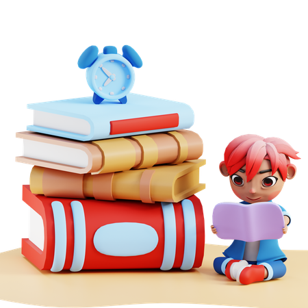 Boy Reading Book  3D Illustration