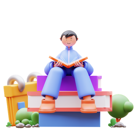 Boy reading book 3D Illustration