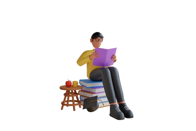 3 D Illustration Of Reading Books Boy Reading A Book Study And Education Concept Exam Preparation 3 D Illustration 3D Illustration