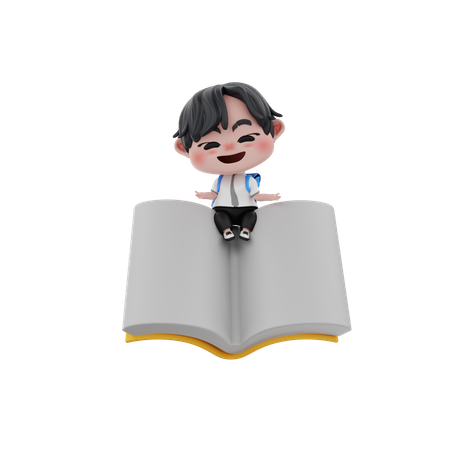 Boy reading book 3D Illustration