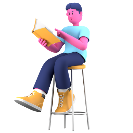 Boy reading Book  3D Illustration