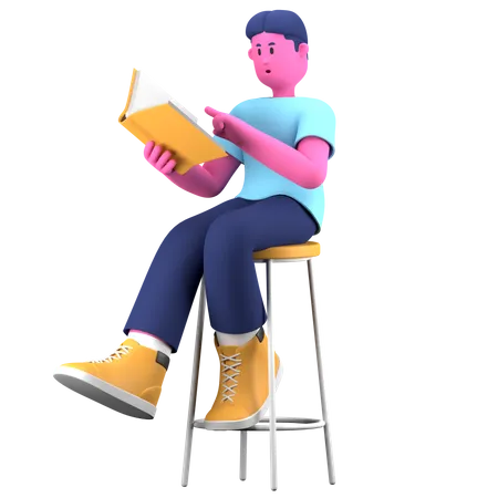Boy reading Book  3D Illustration