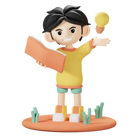 Boy Reading Creative knowledge book  3D Illustration