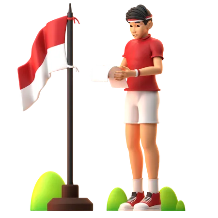 Boy Reading On Indonesian Independence Day  3D Illustration