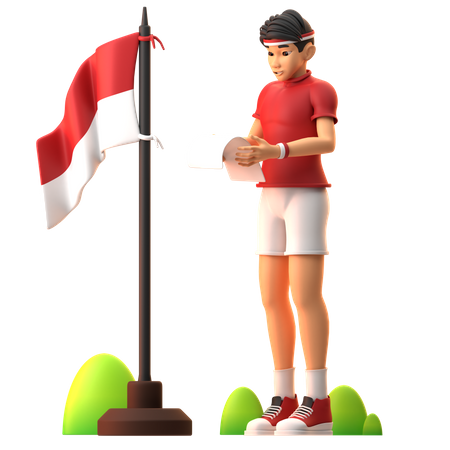 Boy Reading On Indonesian Independence Day  3D Illustration