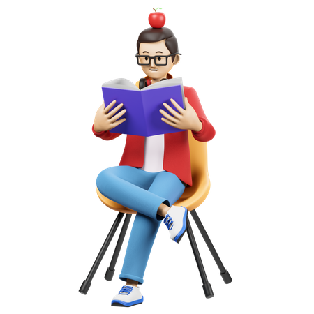 Boy Reading Physics 3D Illustration