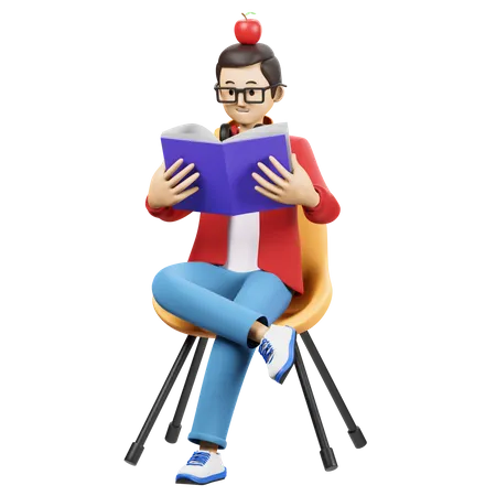 Boy Reading Physics  3D Illustration