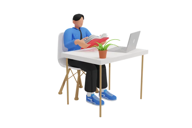 Boy reading while sitting on chair  3D Illustration