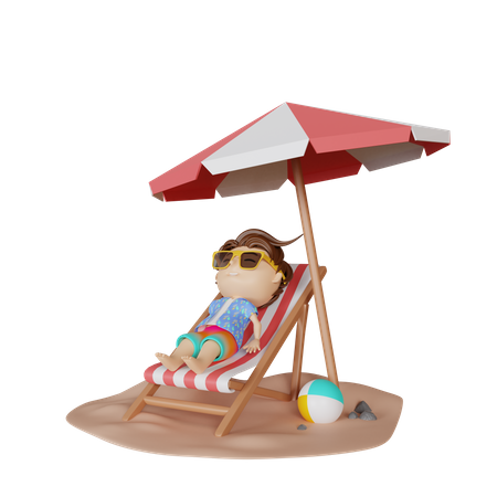 Boy relaxing at beach  3D Icon