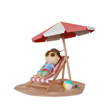 Boy relaxing at beach 3D Illustration