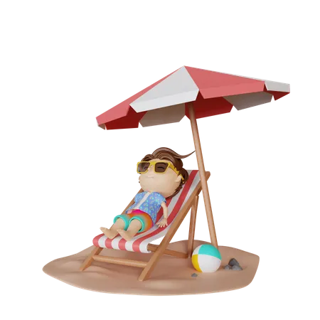 Boy relaxing at beach  3D Illustration