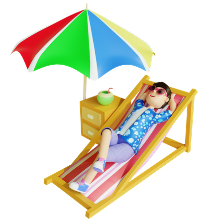 Boy relaxing on beach  3D Icon