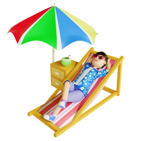 Boy relaxing on beach  3D Illustration