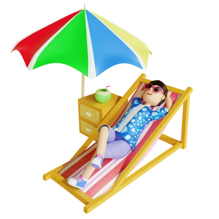 Boy relaxing on beach  3D Illustration