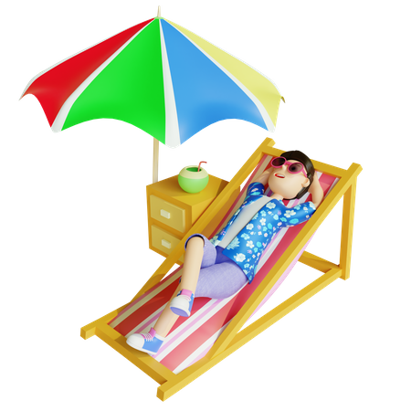 Boy relaxing on beach 3D Illustration