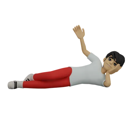 Boy relaxing on floor  3D Illustration