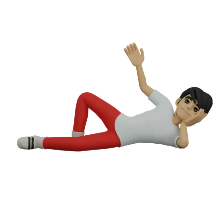 Boy relaxing on floor  3D Illustration