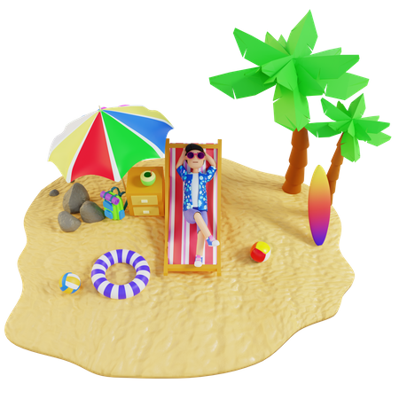 Boy relaxing On Island  3D Illustration