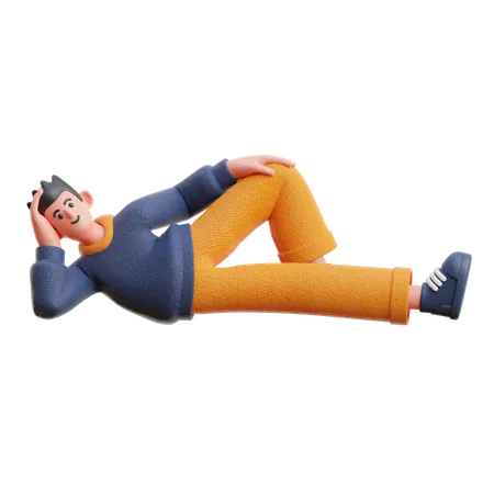 Boy relaxing while lying  3D Illustration