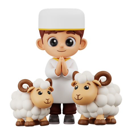 Boy Respecting Sheep  3D Icon