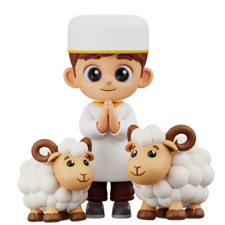 Boy Respecting Sheep  3D Illustration