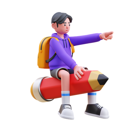 Boy Ride Pencil  3D Illustration
