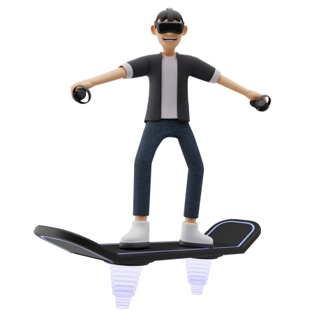 Boy riding a hoverboard 3D Illustration