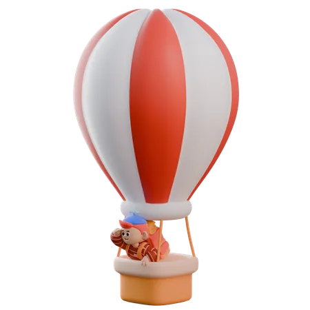 Boy Riding Air Balloon  3D Illustration