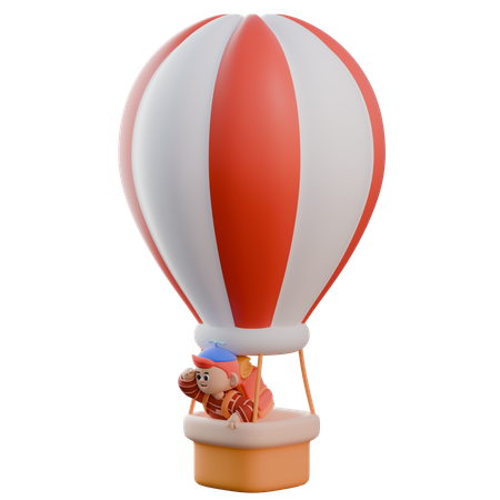 Boy Riding Air Balloon  3D Illustration