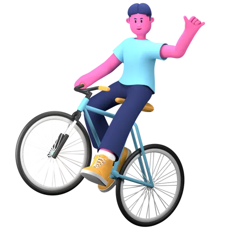 Boy riding Bicycle  3D Illustration