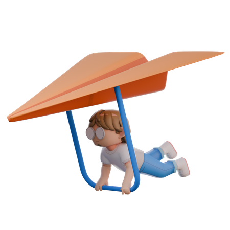 Boy Riding Glider  3D Illustration