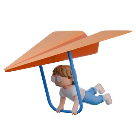 Boy Riding Glider  3D Illustration
