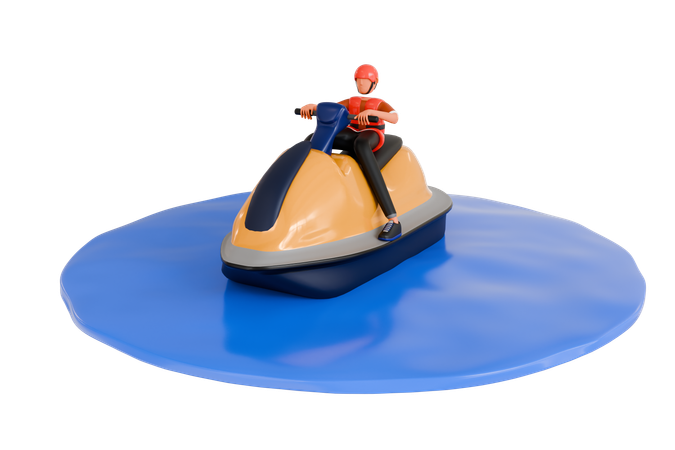 Boy Riding Jetski  3D Illustration