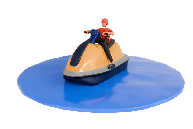 Boy Riding Jetski  3D Illustration