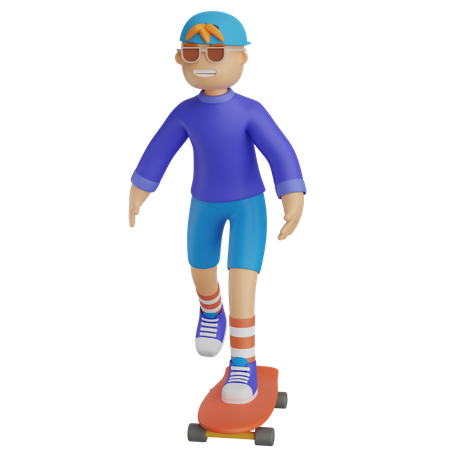 Boy Riding On Skateboard  3D Illustration