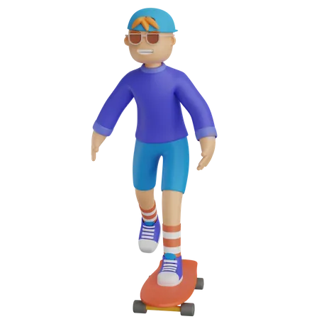Boy Riding On Skateboard  3D Illustration